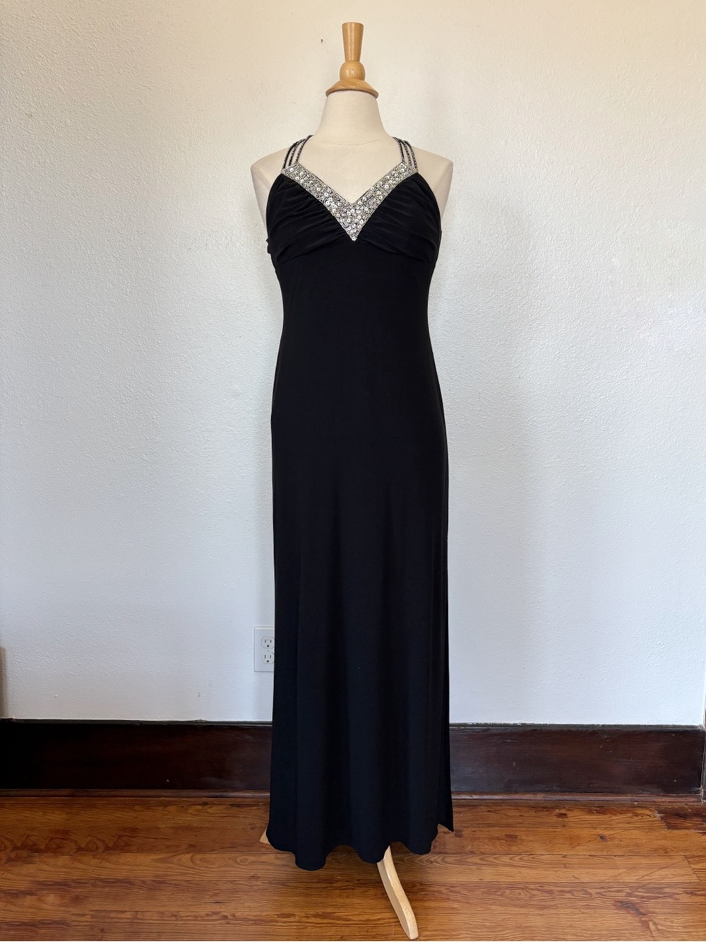 Dave & Johnny Black Prom Dress with Silver Embellished Straps